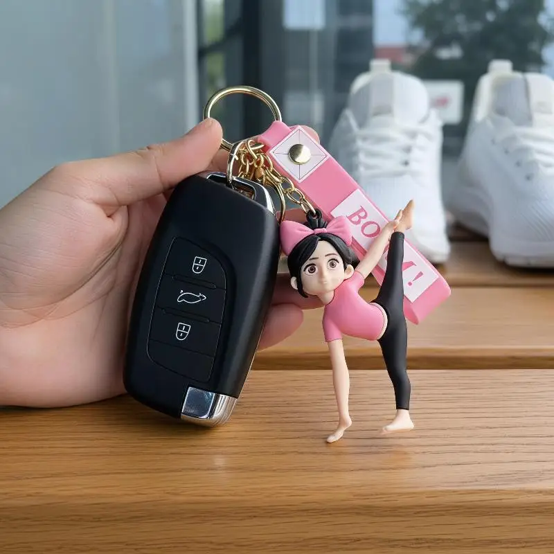 Cute Yoga Girl Silicone Keychain Non-deformable Lovely Fitness Themed Key Charm Ideal Surprise Gift for Girlfriends Sisters