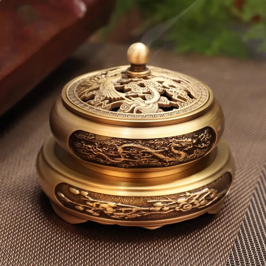 

Decoration Incense Burner Holder Ornament Oriental Incense Burner Vintage Copper Chinese Traditional Gold Incensario Home Decor