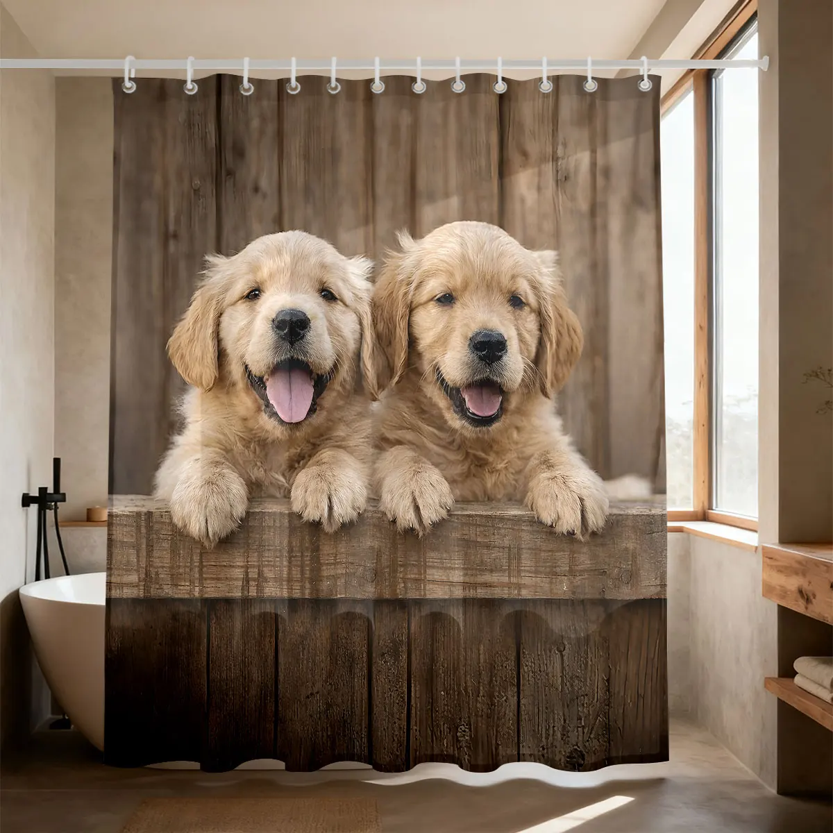 1pc Cute Dog Animal Printed Waterproof Shower Curtain Partition Privacy Hanging Curtain Multiple Sizes 12 Hooks