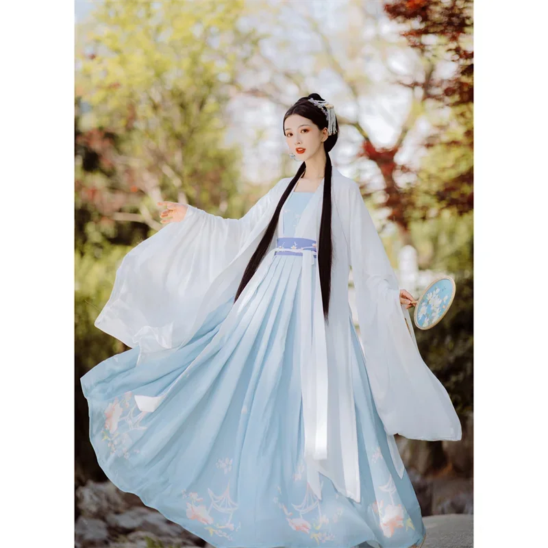 

Original Blue Traditional Chinese Clothing for Women Hanfu Waist-length Suits Elegant Blue Chinese Style Suspenders 3M Dress Set