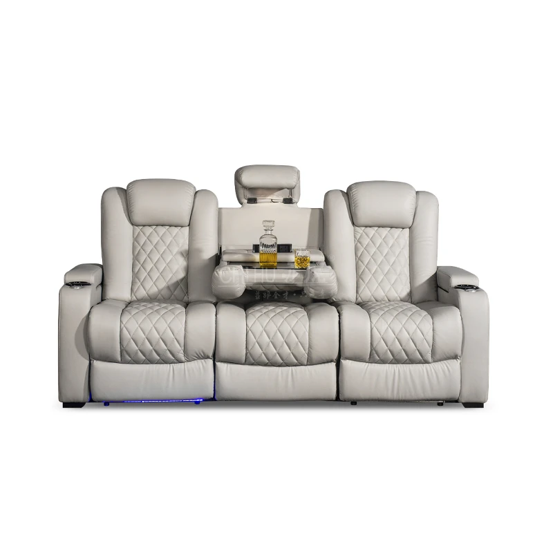 

White color 3seater electric cinema sofa home theater furniture interior theater laydown table recliner sofa chair