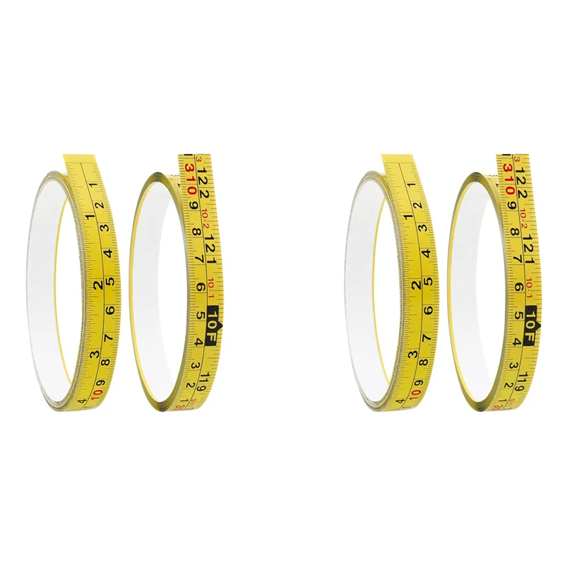 WORTHOWN-4 Packs Steel Self-Adhesive Measuring Tape, Right To Left Reading 310Cm Or 122-Inch Imperial And Metric Ruler Tape