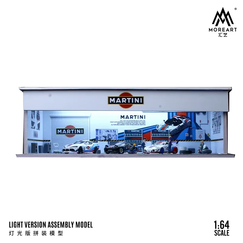 MOREART 1:64 Diorama Diecast modelo de garaje de coche montaje iluminación LED aparcamiento telón de fondo pantalla escena modelo colección