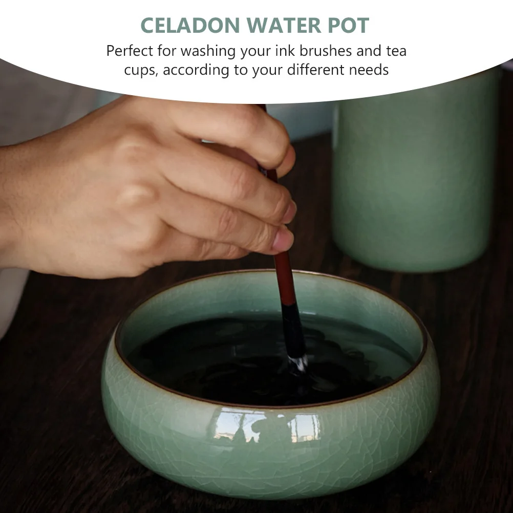 1Pcs Ink Brush Washer Celadon Water Pot Portable Tea Wash Cup Multi Functional Porcelain Ink Well Tea Ceremony Accessories