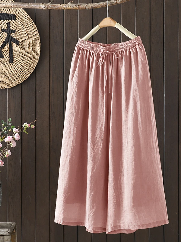 

Новые летние женские свободные хлопковые и льняные широкие брюки с эластичной резинкой на талии, повседневные брюки-юбка, удобные дышащие брюки больших размеров