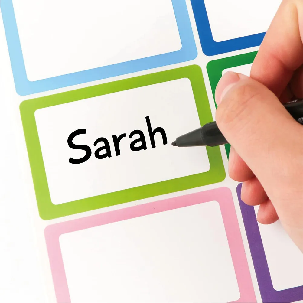 Colorful Border Name Stickers 10 Sheets, Thick Smooth Self-Adhesive Labels for Office, Home & School Labeling