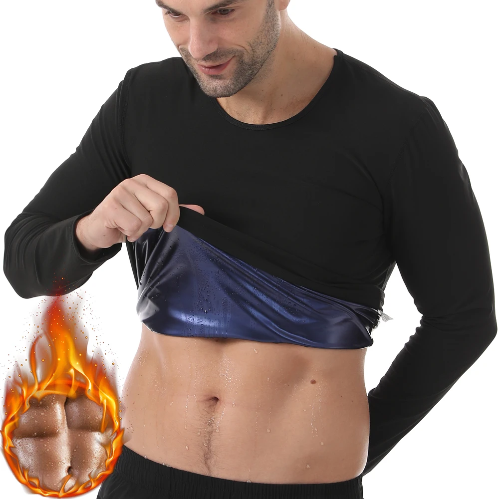 

Мужской спортивный костюм, тренажер для талии, спортивный костюм для тренировок в тренажерном зале, топ с длинными рукавами для похудения, коррекция фигуры, 5-кратный пот, рубашка для сауны с круглым вырезом, новинка