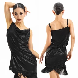 Sexy Latin Dance Dress Women Black Lace Swing Neck Suspender Dress Rumba Tango Dance Clothes Practice Performance Wear DNV21135