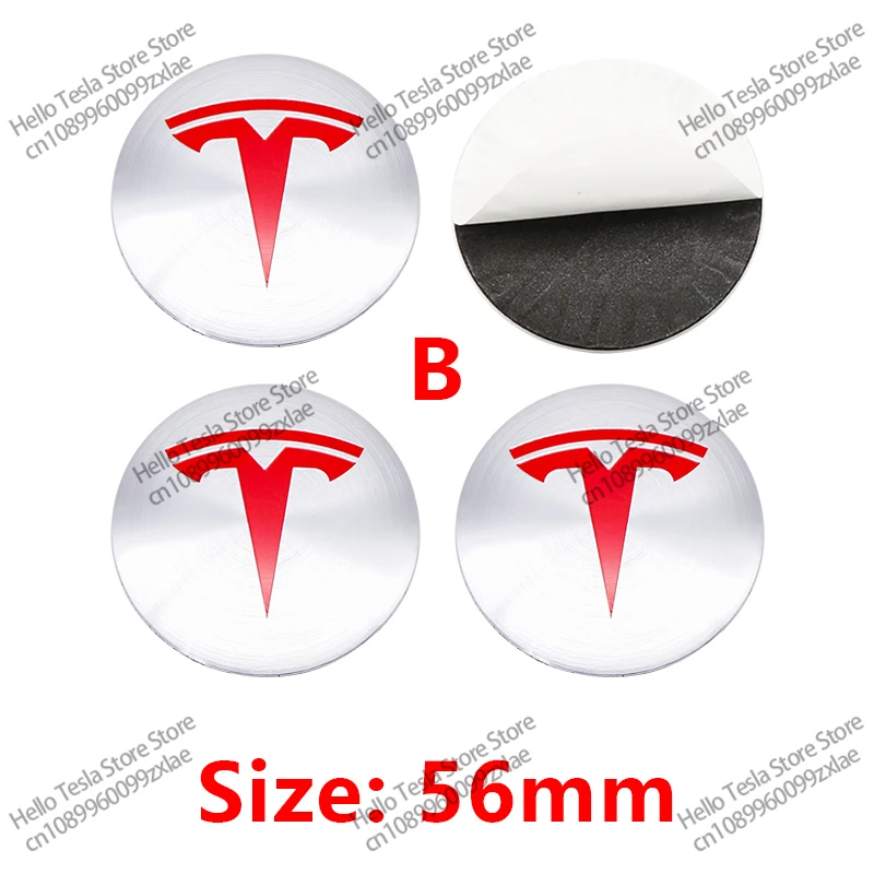 4pcs 56mm Car Wheel Center Hub Cap Badge Emblem Decal Wheel Sticker Tesla Model Y Model 3 X S 2022 2023 Auto Accessories Style