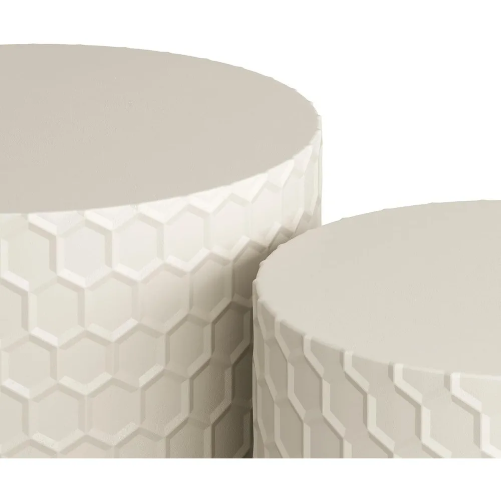 Modern Nesting Coffee Table Set of 2, Minimalist Wood Round Drum End Tables