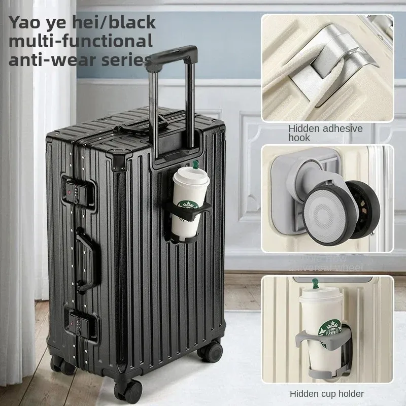 캐리어 20/24/28인치 수하물 컵 홀더 비밀번호 여행 가방 여성용 트롤리 케이스 여행 가방 남성용 PC 학생 여행 가방