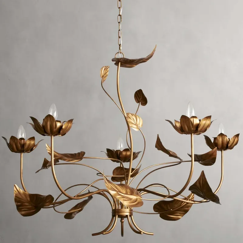 Modern Gold Leaf Revolving Chandelier Luxury Ceiling Light Fixture For Living Room Bedroom Bathroom Home Decor Elegant Design