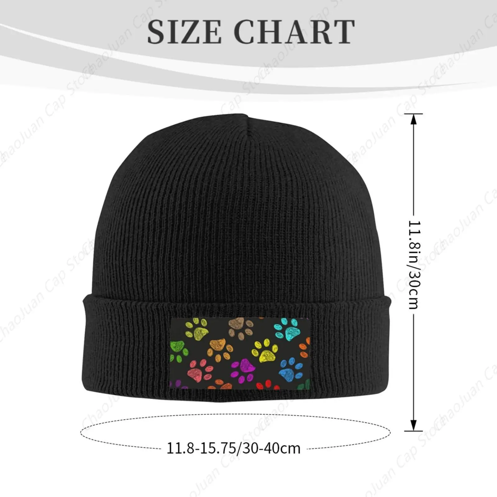 Topi Rajut Slouchy Motif Jejak Kaki Anjing Lucu untuk Wanita Pria, Topi Hangat Lembut Musim Dingin, Topi Beanie Rajut Motif Hewan