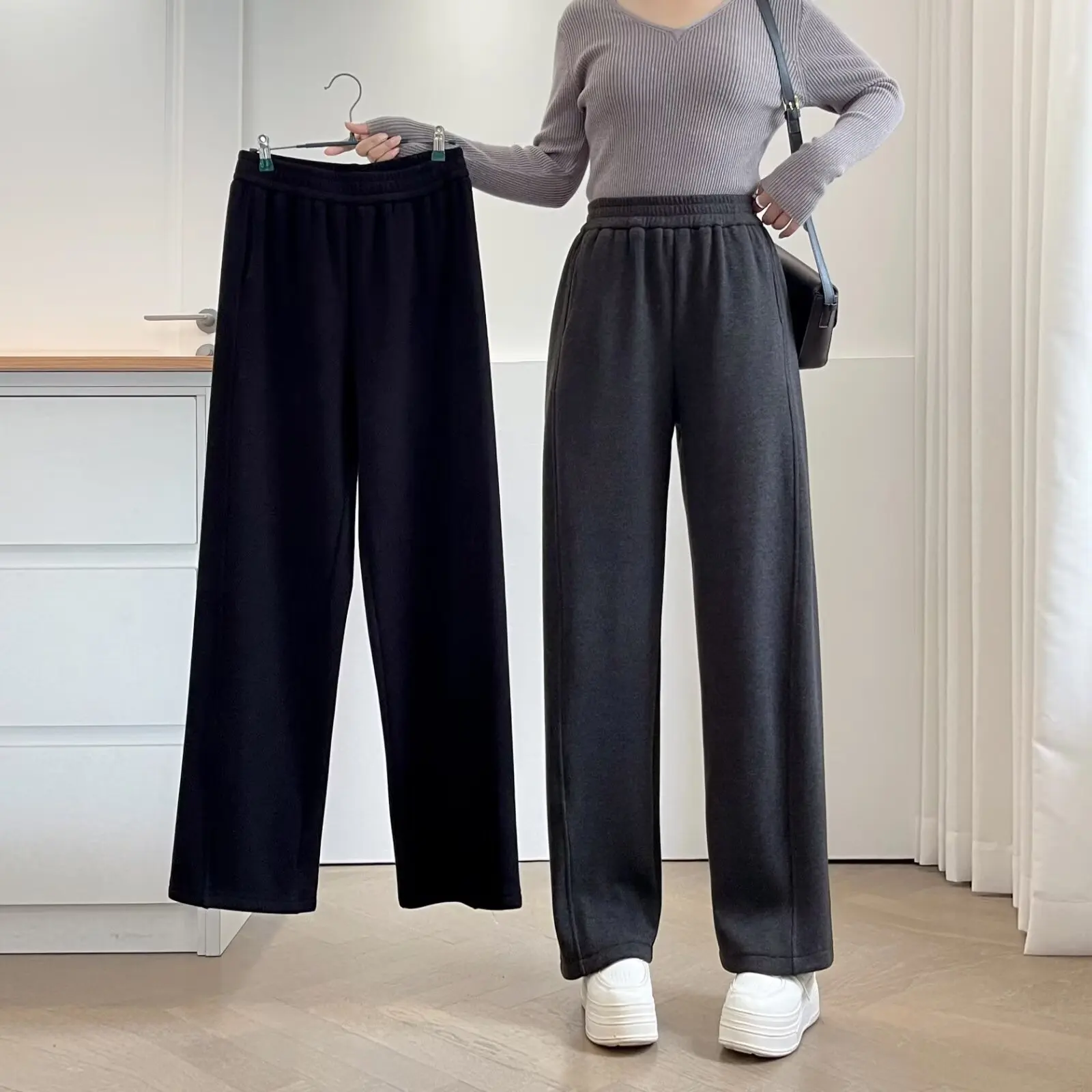 

Зимние простые теплые флисовые и утолщенные повседневные шерстяные брюки с 3D-крой XXXXL, модная женская одежда больших размеров, прямые брюки