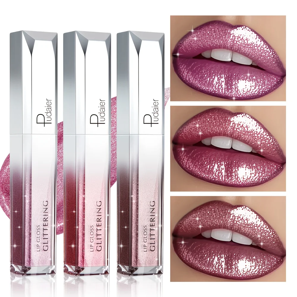 3-Pack Metallic Diamond Lip Gloss | Vibrant Shine, Smooth Hydration & Long-Lasting Sparkle | High-Impact Lip Combo