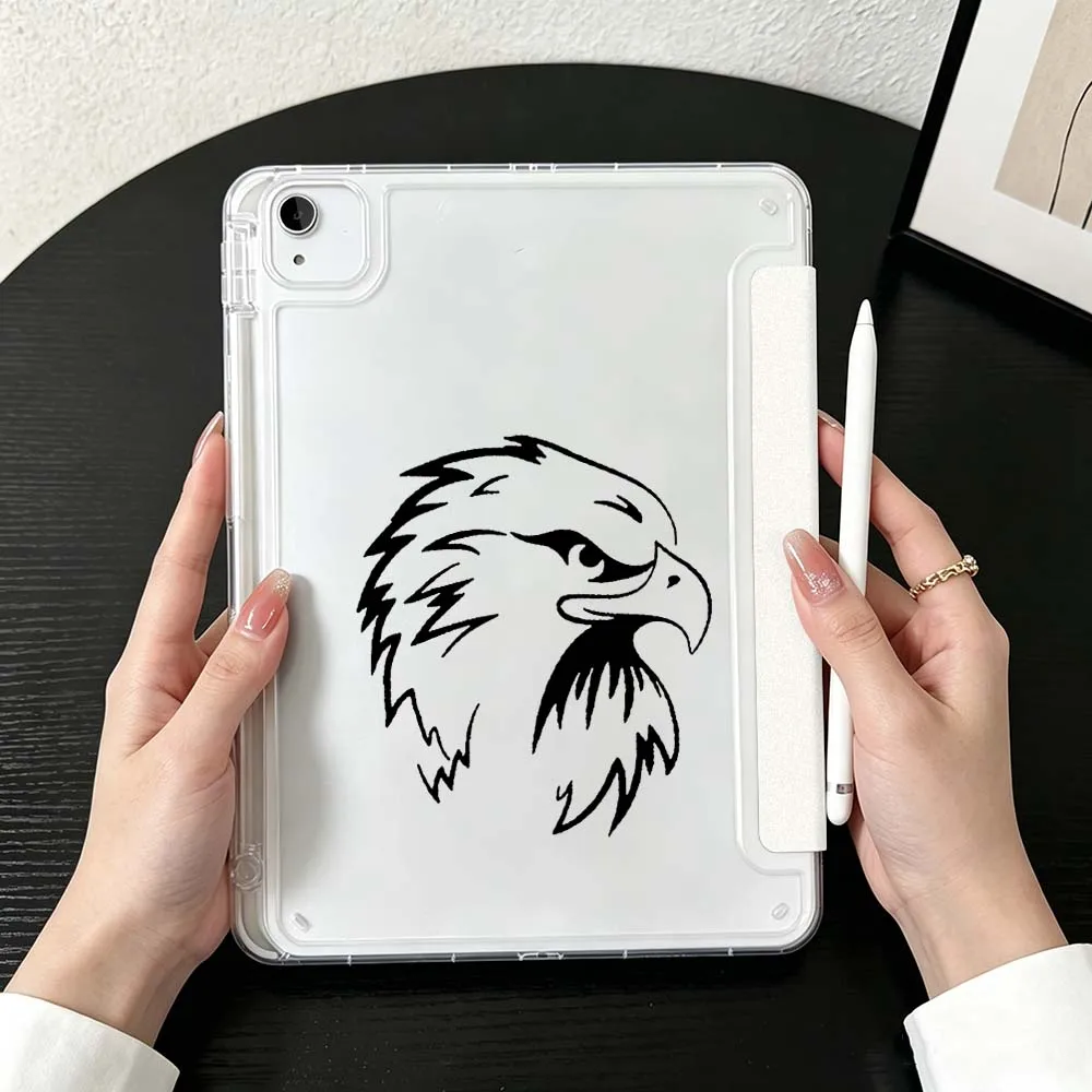 Eagle Head Black White Case For iPad Mini Pro Air 5 6 7 8 9 10th 11th 11 9.7 10.9 13 inch Transparent Y-Shaped Folding Tablet