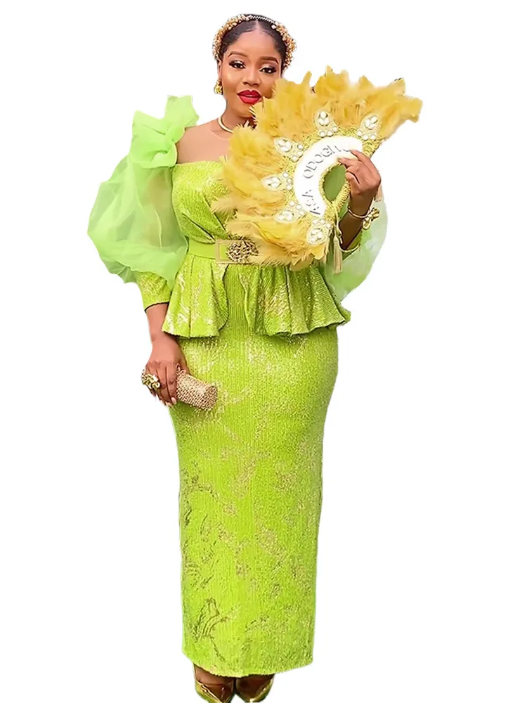 

Модная юбка-карандаш большого размера для женщин, с пайетками, высокой талией, из хлопка и шифона, с эффектом объема, на завязках