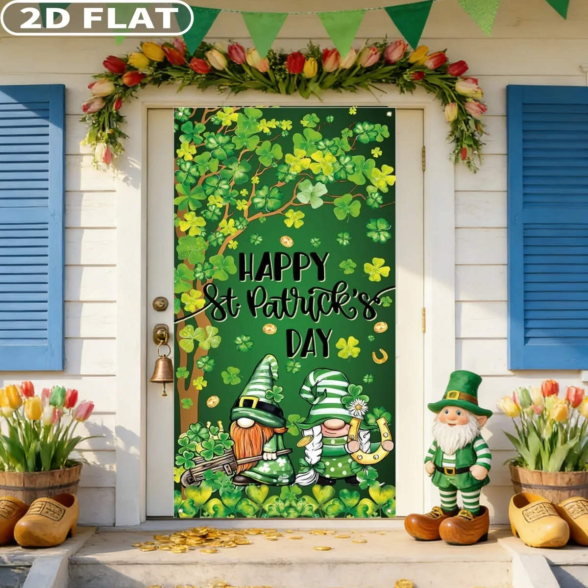 

1pc St Patricks Day Party Door Banner Decor, Polyetser Irish Shamrock Door Cover Saint Patricks Day Front Porch Welcome Sign