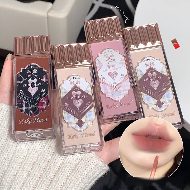 Flower Chocolate Lipgloss Lasting Smooth Non-stick Cup Matte Lipstick Cute Velvet Nude Lip Mud Vintage Makeup Maquillaje