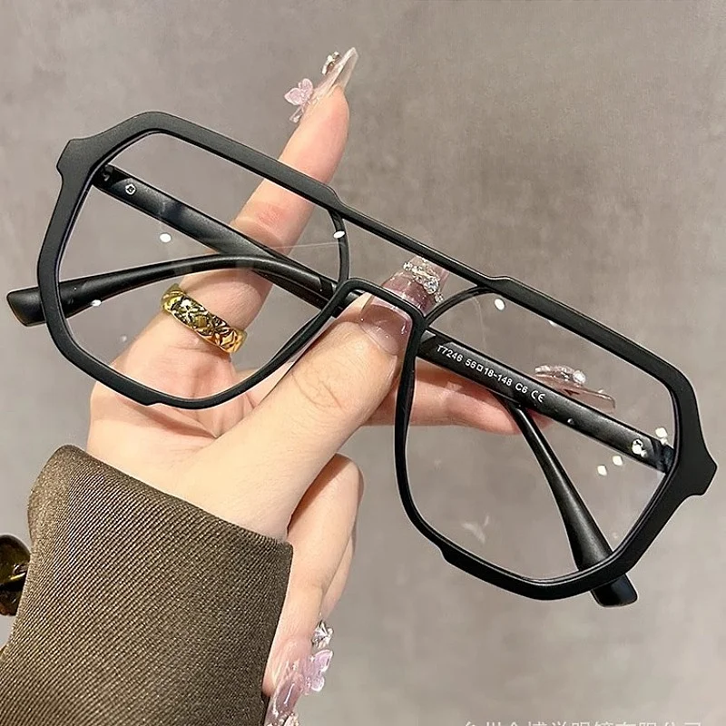 Large Frame TR90 Glasses Frame Retro Double Beam Men's Gasses Frame Widened Optical Prescription Glasses Frame Women 7246