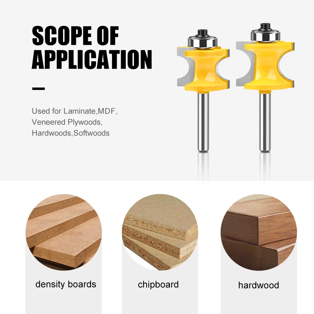 1/5PCS 6mm 1/4in Shank Half Round Bit Convex Edging Bits Bullnose Router Bit Set C3 Carbide Tipped Woodworking Cutter for Wood