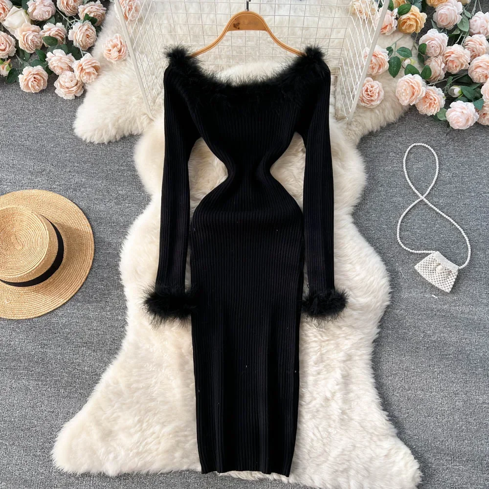 Skash cou extensible solide Sexy robe pull 2026 femmes à manches longues Midi robe longue automne Streetwear tricoté robe moulante