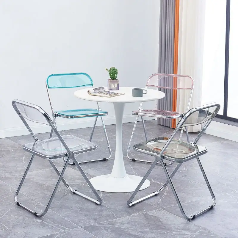 Transparent Folding Chair, Fashion Crystal Dining Chair, Light Luxury Stool with Backrest, Live Photo Chair and Makeup Chair