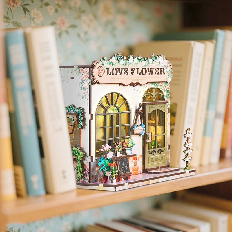 Nowy Drewniany Domek dla Lalek Sklep Kwiatowy Miniaturowy z Zestawem Mebli Model do Samodzielnego Montażu 3D Zabawki DIY dla Dzieci i Dorosłych Prezent Świąteczny Casa
