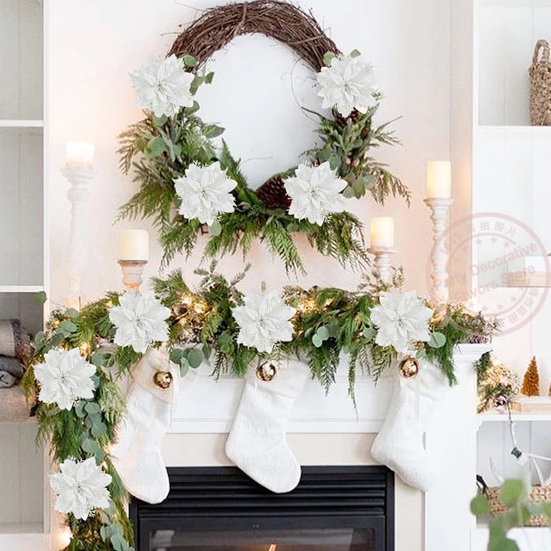5/10 Stück 14CM Glitzer Künstliche Weihnachtsblumen Christbaumschmuck Frohe Weihnachten Dekorationen für Zuhause Neujahrsgeschenk Navidad – Detail 10