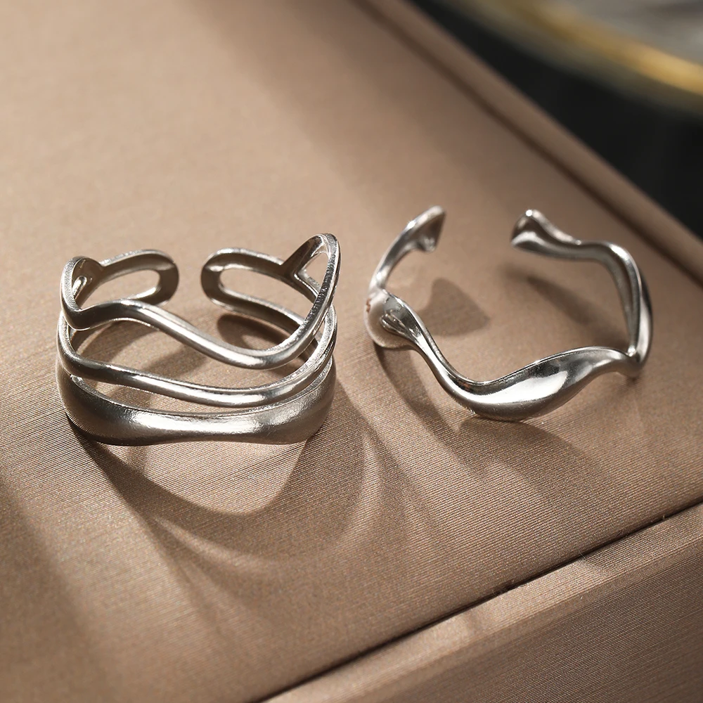 Stainless Steel Ring Asymmetric Cutout Design Exquisite Couple Rings For Women Jewelry Adjustable Gift for friends to each other