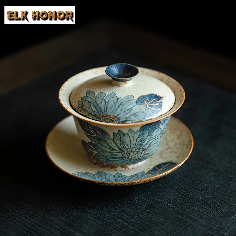 

125 мл Синий и Белый Клинт Лотоса Красный Гайвань Антикварная Чайная Варенья Чайная Чаша с Крышкой Набор Чайных Изделий Крышка Чаша Коллекция Посуды