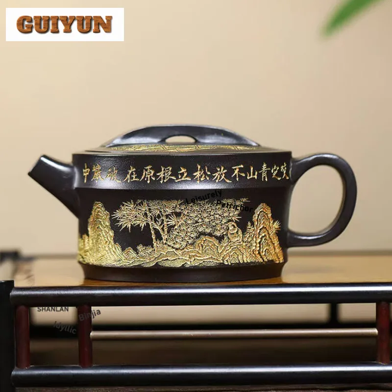 280 مللي أصيلة ييشينغ الأرجواني الطين أباريق الشاي اليدوية عيار كبير وعاء الخام الخام حجر الطين الأصفر غلاية مع Infuser Zisha طقم شاي #5