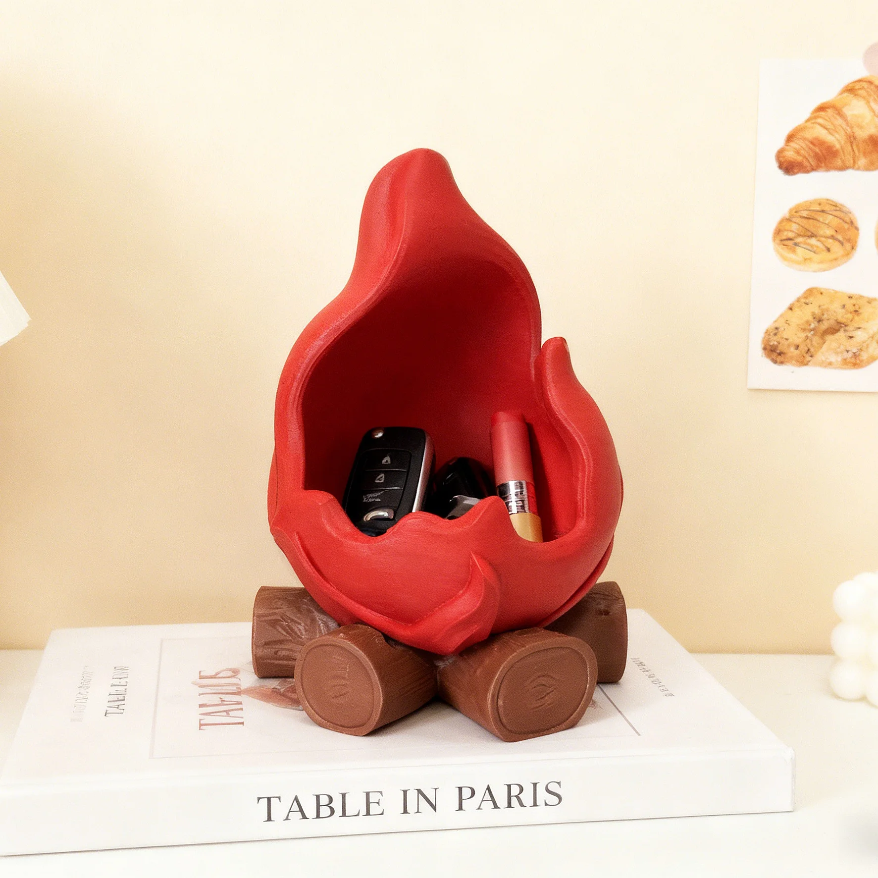 Campfire-Shaped Storage Holder, Creative Fireplace Organizer Box, Cute Campfire Desk Container for Keys Cosmetics Jewelry Decor