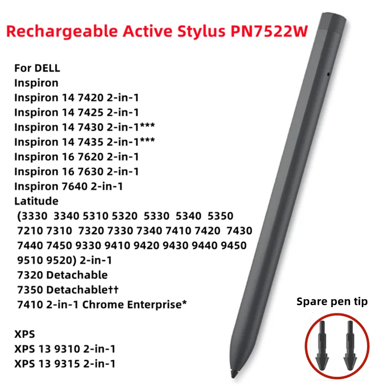 Premier Rechargeable Active Pen PN7522W For Dell Latitude 5310/5320/5330/7210/7310/7330/7340/7420/7430/7440/7450 2 in 1 Laptop