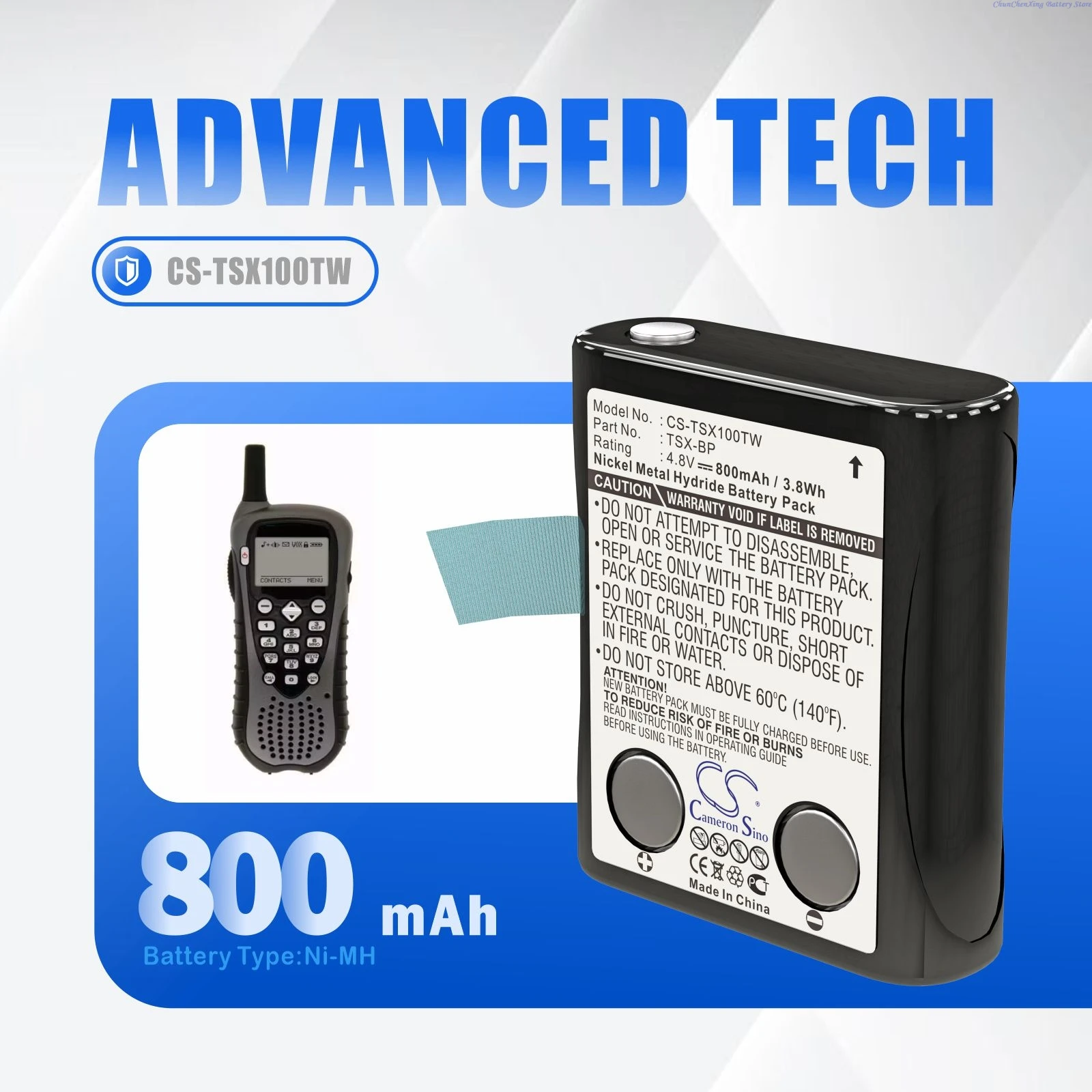Replacement 4.8V 800mAh  Two-Way Radio Battery TSX-BP for TriSquare TSX100 TSX300