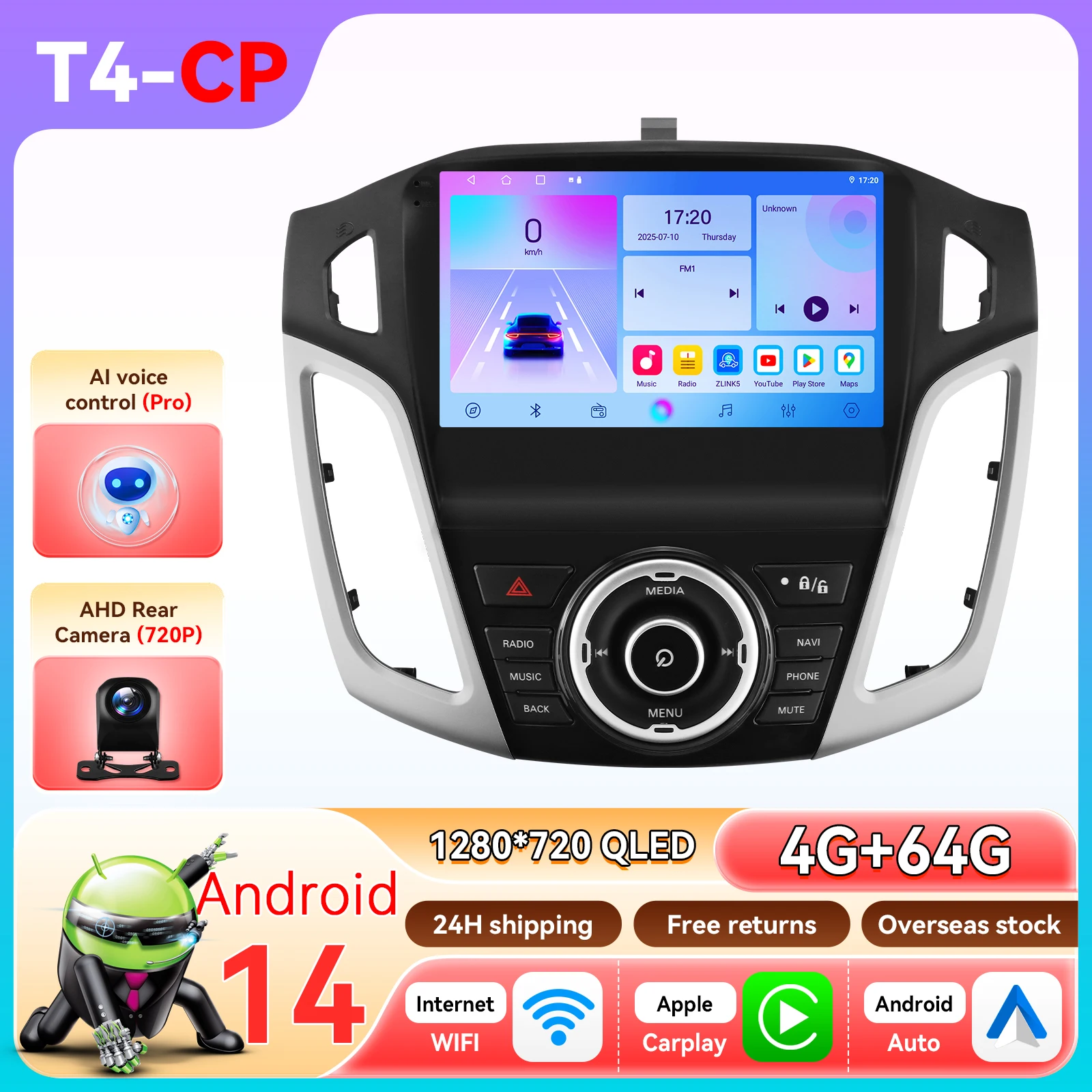 Hizpo Carplay Android 14 Auto Multimedia Speler Voor Ford Focus 3 Mk3 2011-2017 GPS 4G-LET DSP 2din Autoradio Door Snapdragon 6115