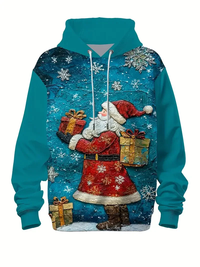 

Oil Painting Texture Santa Clause Graphic Hoodies Men's Women's Oversize Casual Long Sleeve Sweatshirts Christmas Theme Clothing