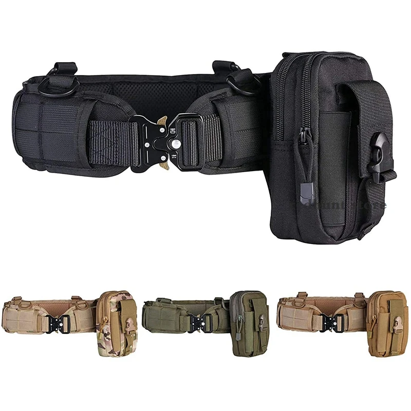 Hunting MOLLE Belt for Men Hunting Outdoor Battle Belt Set War Belt Military Inner Waist Belt with Phone Tool Bag for Shooting