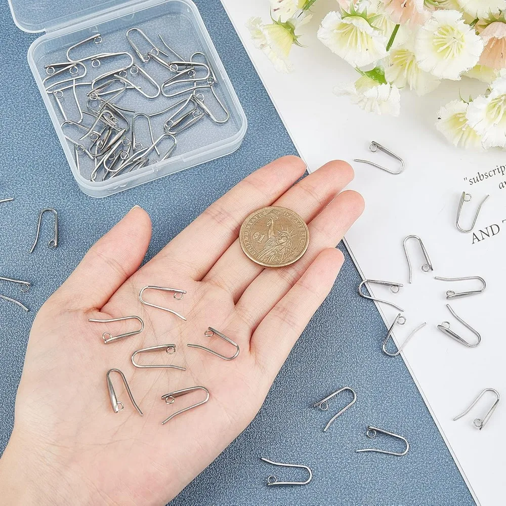 50pcs Hypoallergenic Earring Fish Hooks with Loop Earring Wires Stainless Steel French Earring Hooks for DIY Jewelry Findings