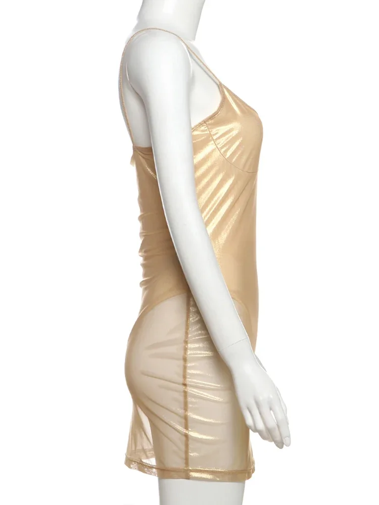 2025 Patchwork Dress Women Sexy Midnight Shiny Silky Sleeveless Summer Midnigh Party Beach Party Clubwear Trend Bodycon