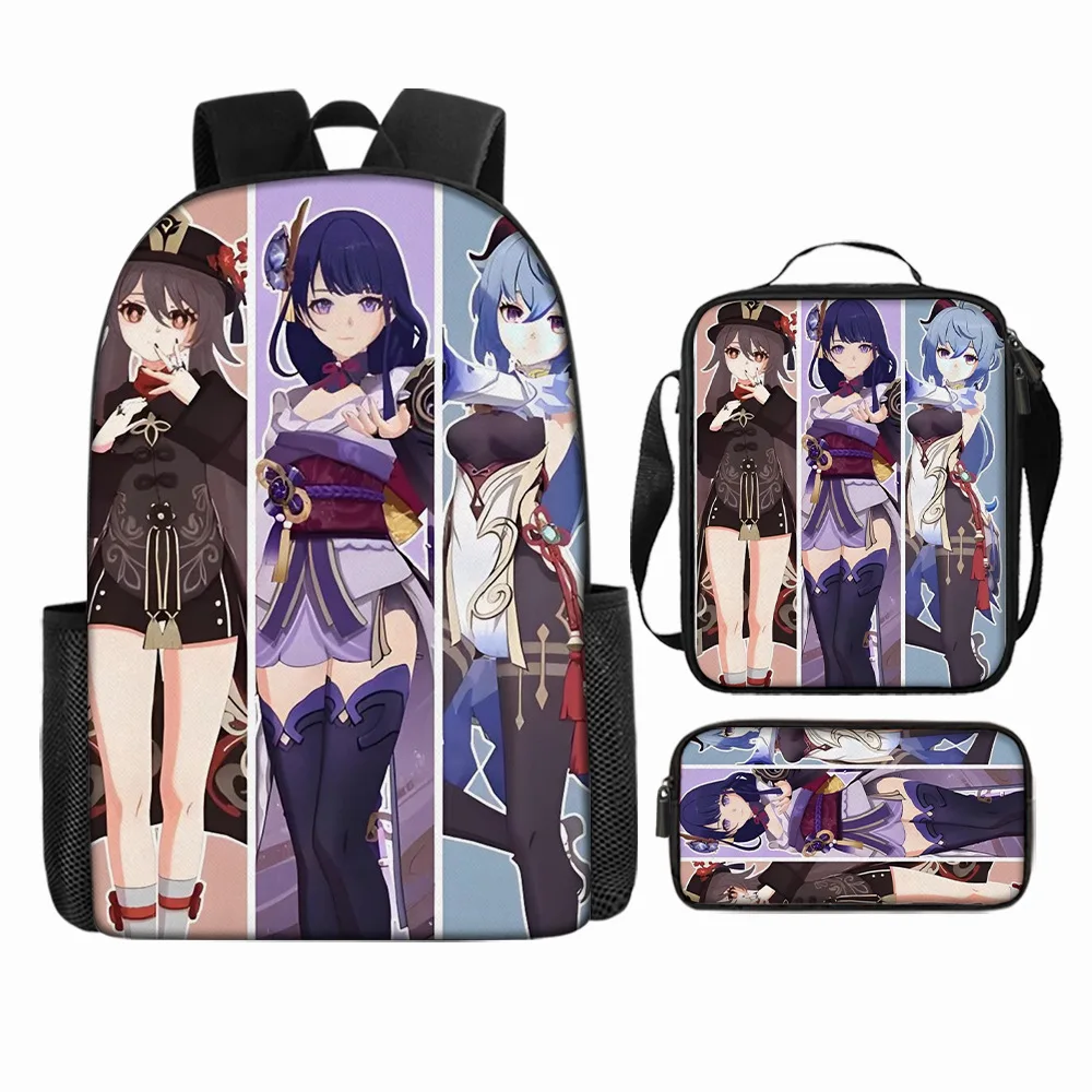 Luxury Popular Funny Novelty Genshin Impact 3D Printed 3pcs/Set pupil School Bags Laptop Daypack Backpack Lunch bag Pencil Case