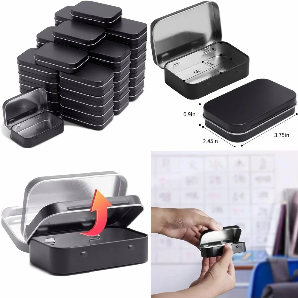 

Metal Rectangular Empty Hinged Tin Boxes, Mini Portable Storage Container for Home Organization, Small Craft Candy Case