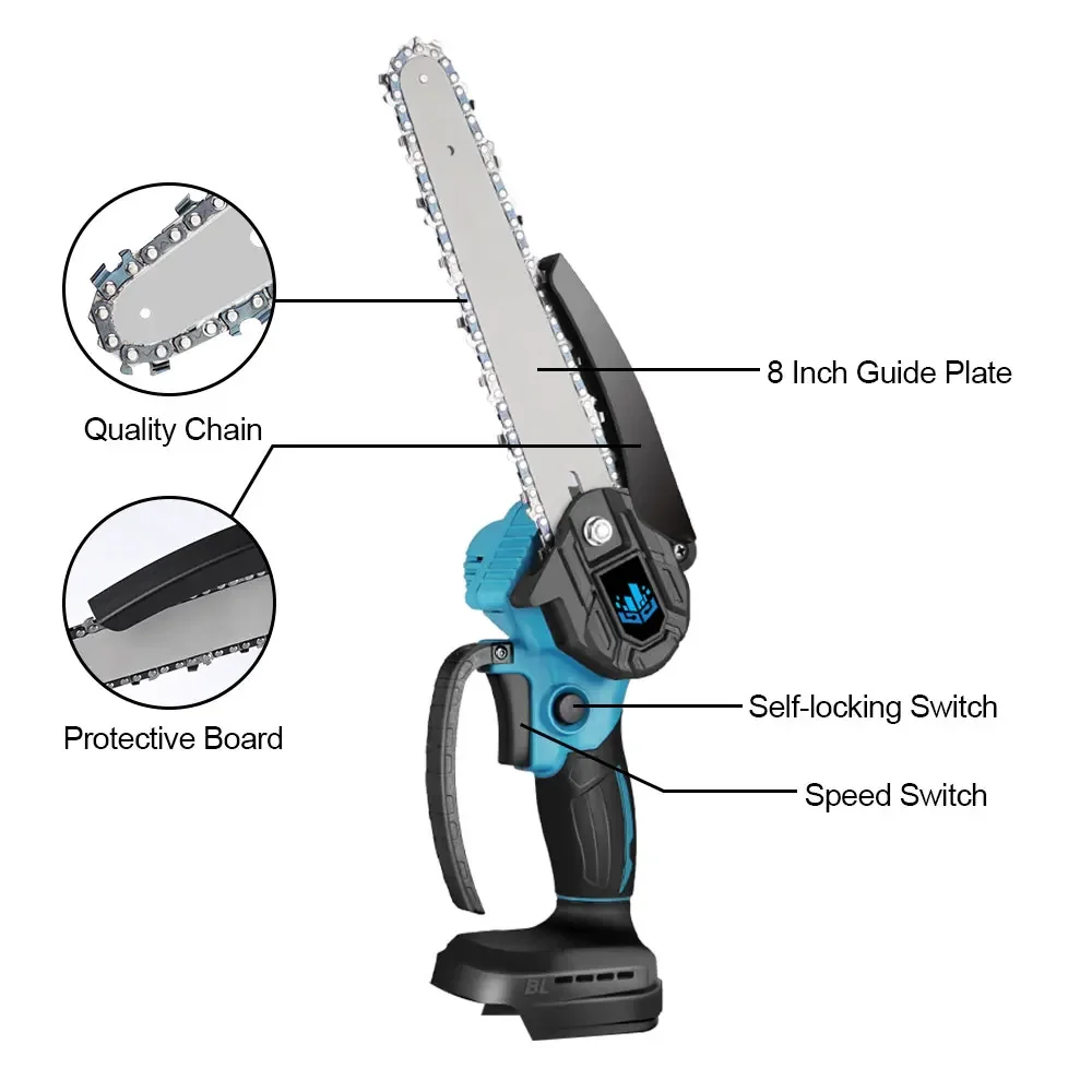 8Inch Brushless Electric Chain Saw Cordless Electric Pruning Saw Wood Spliting Chainsaw Wood Cutting Tool For Makite 18V Battery