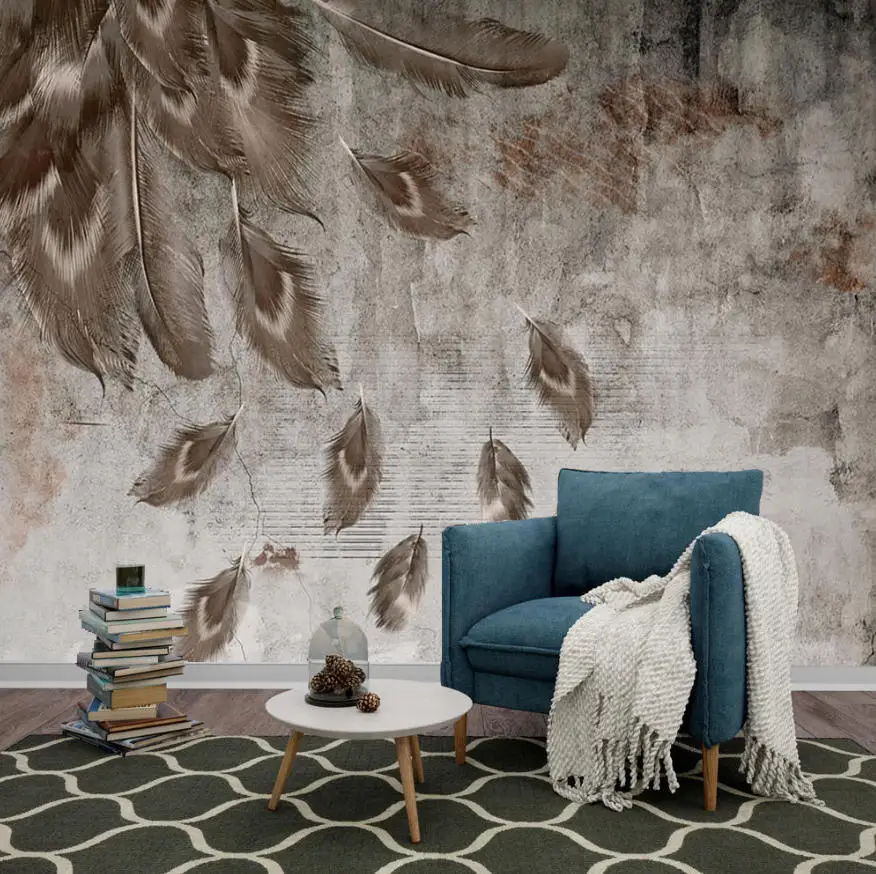Customize any size mural European style cream style abstract art feather wallpaper TV background wall decoration 3d wallpaper
