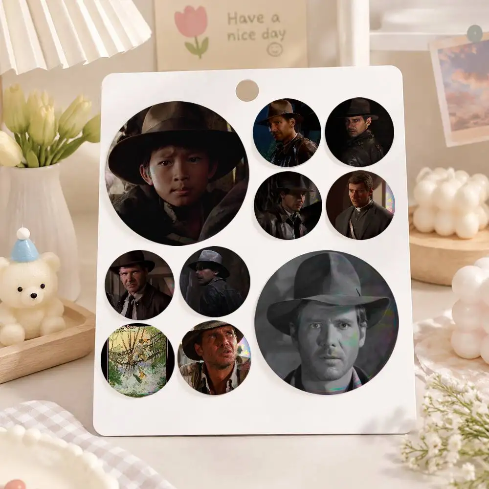 A-I-Indiana J-Jones Snap-in Pins Cartoon Character Round Creative Brooches For Backpack Accessories Jewelry Gifts