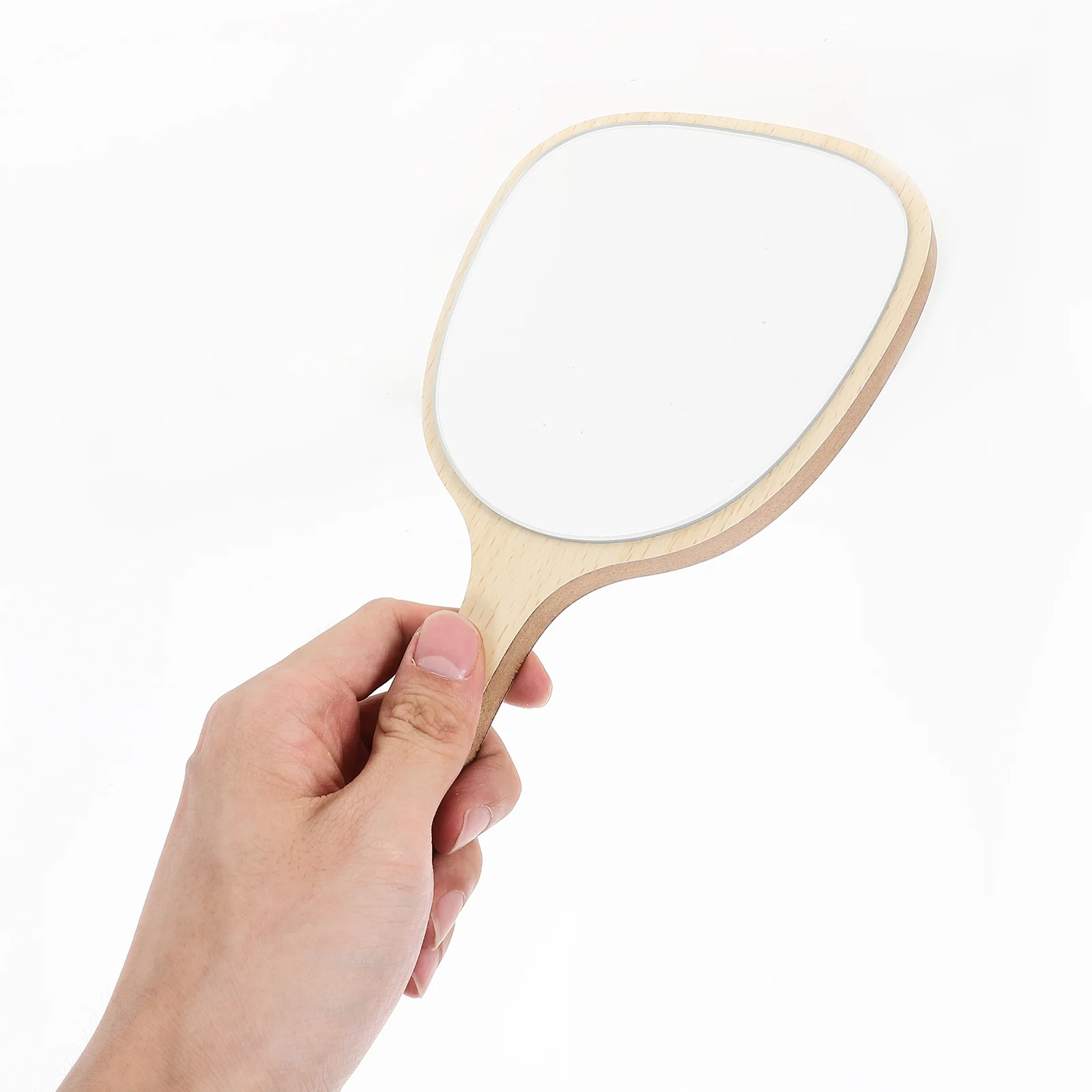 

Wooden Handle Handheld Mirror Ergonomic Design High Definition Surface Eco Friendly Travel Size Compact Storage