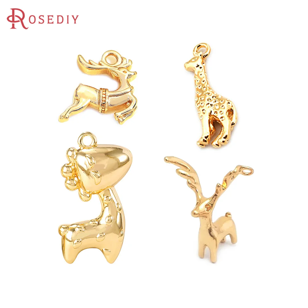 24K Gold Color Brass Giraffe Deer Charms Pendants Jewelry Making Supplies Diy Necklaces Earrings Bracelets Findings Accessories