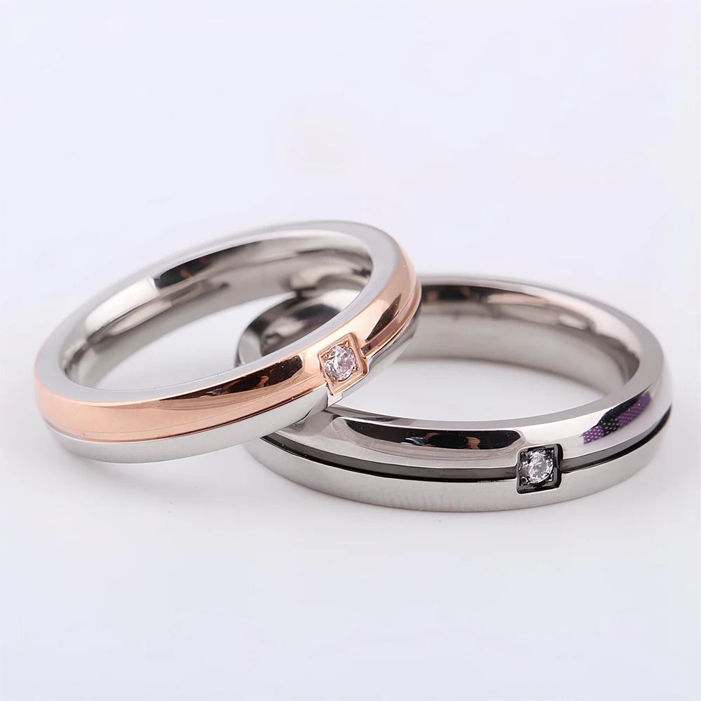 Wedding Engagement Band Unique Stainless Steel Jewelry 2025 New Fashion AAA+ Cubic Zircon Couple Rings for Women Men image 4