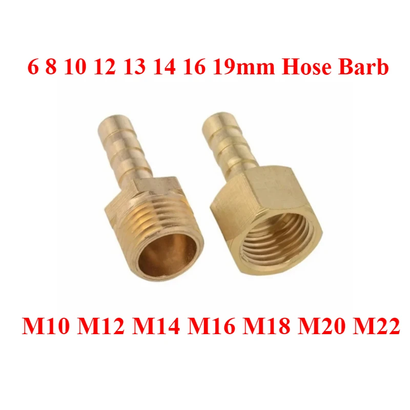 M10/12/14/16/18/20/22 Metric Male Female To 6 8 10 12-19 mm Hose Barb Brass Coupler Pipe Fitting Nipple Connetor Water Gas Fuel