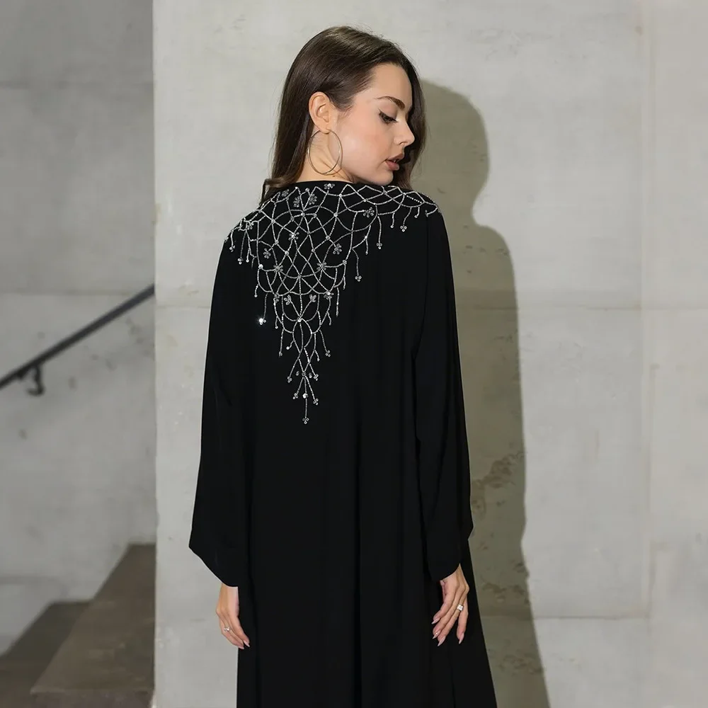

Fashion Muslim Women Maxi Dress Black Abaya Diamonds Kaftan Turkey Kebaya Caftan Marocain Femme Robe Islam Jalabiya Vestidos New